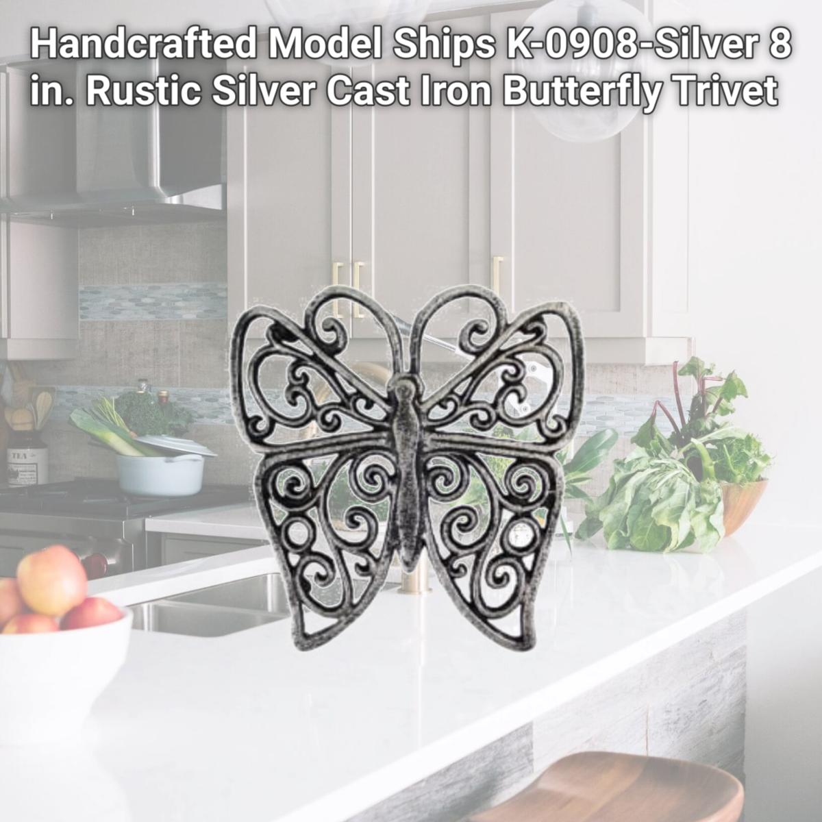 Picture of Handcrafted Model Ships K-0908-Silver 8 in. Rustic Silver Cast Iron Butterfly Trivet