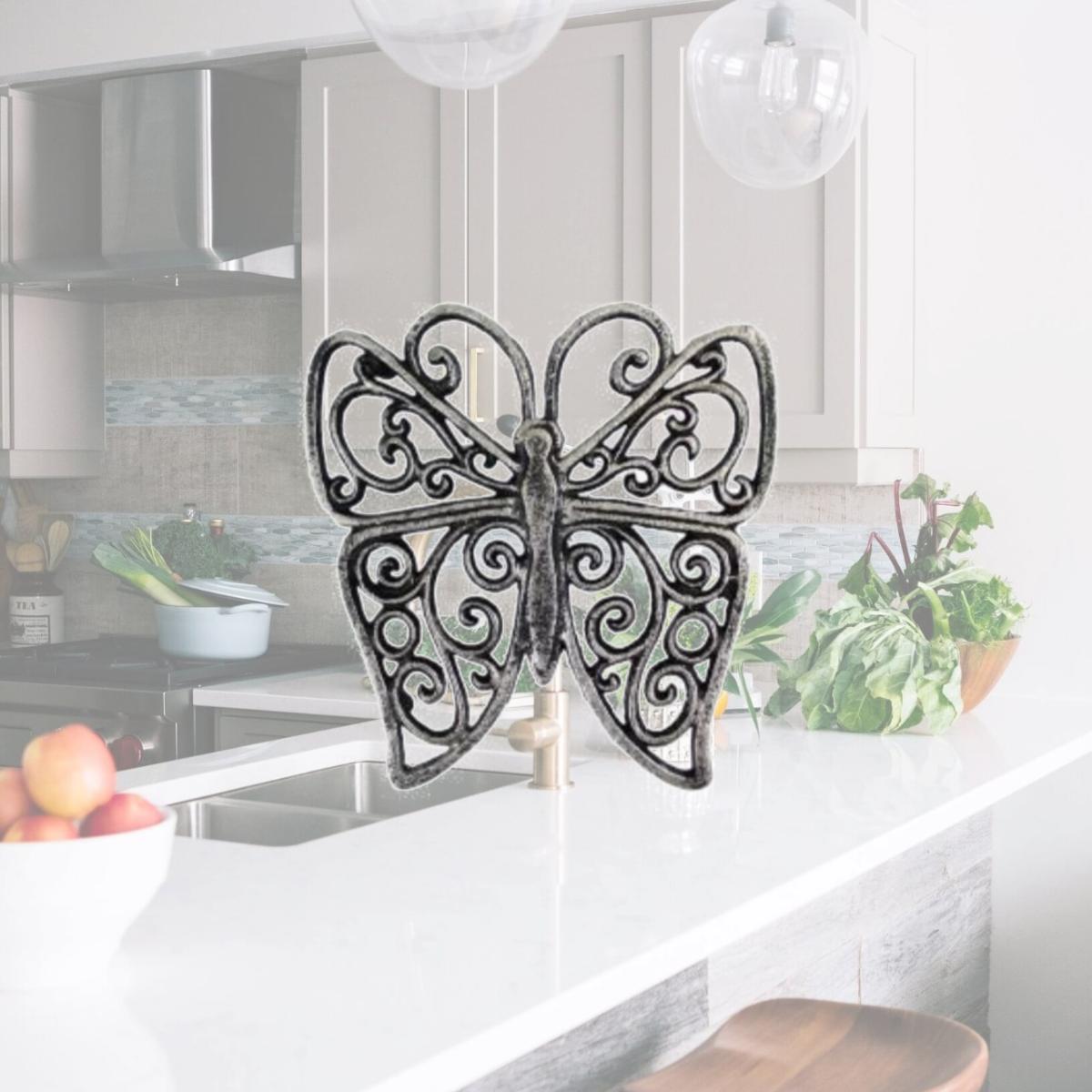 Picture of Handcrafted Model Ships K-0908-Silver 8 in. Rustic Silver Cast Iron Butterfly Trivet