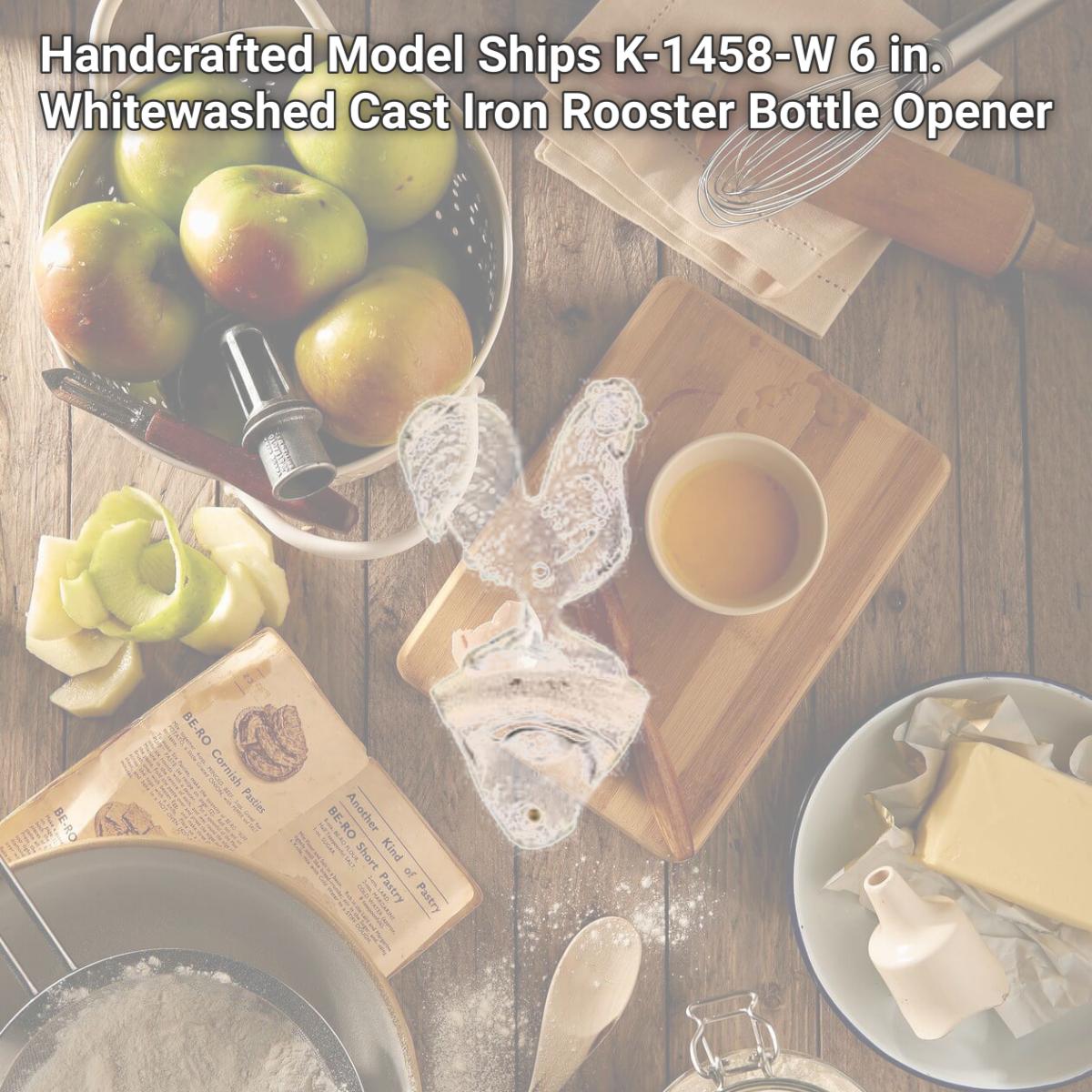 Picture of Handcrafted Model Ships K-1458-W 6 in. Whitewashed Cast Iron Rooster Bottle Opener