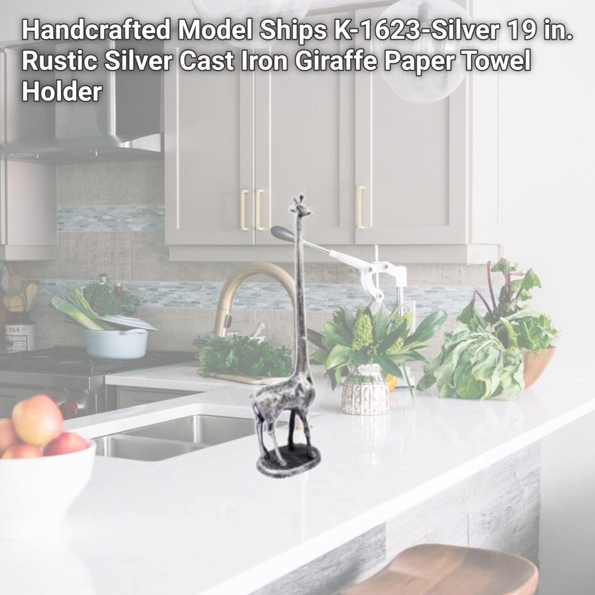 Picture of Handcrafted Model Ships K-1623-Silver 19 in. Rustic Silver Cast Iron Giraffe Paper Towel Holder