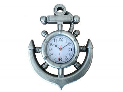 15 in. Silver Ship Wheel & Anchor Wall Clock