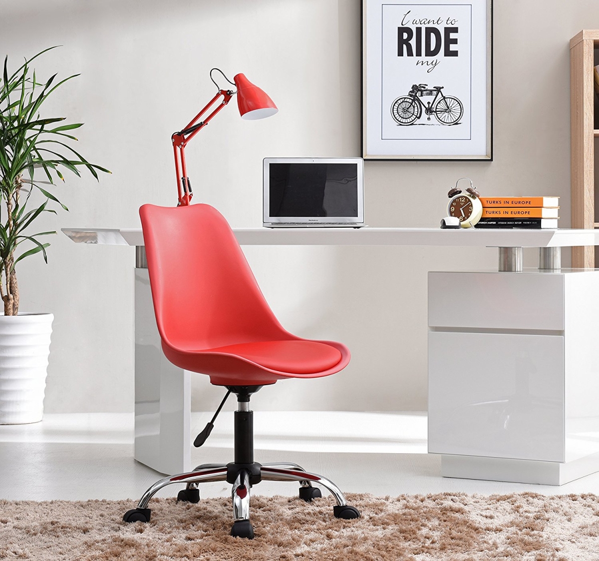 Hic327 Red Armless Office Chair With Seat Cushion