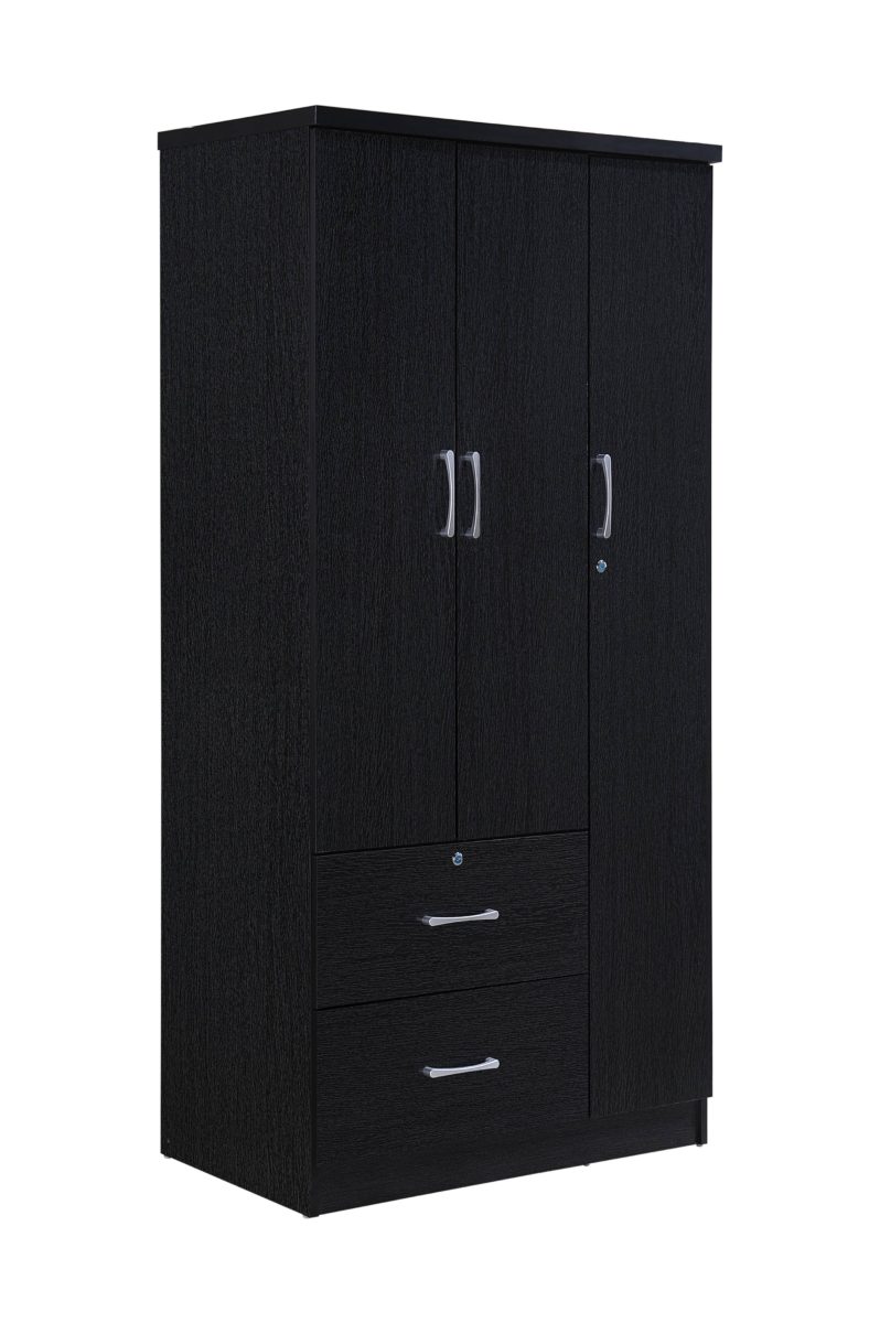 Hid8020 Black 3-door Armoire With 2-drawers, 3-shelves - Black