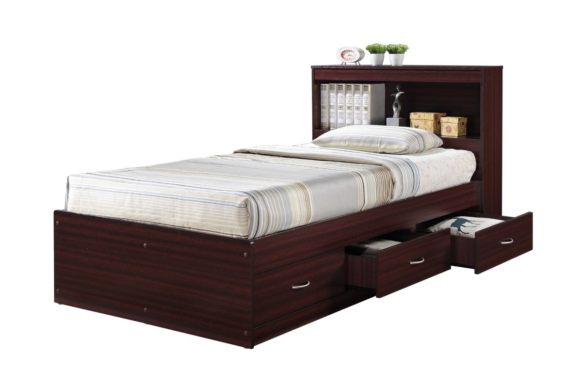 Hibt60 Mahogany Twin-size Captain Bed With 3-drawers & Headboard - Mahogany