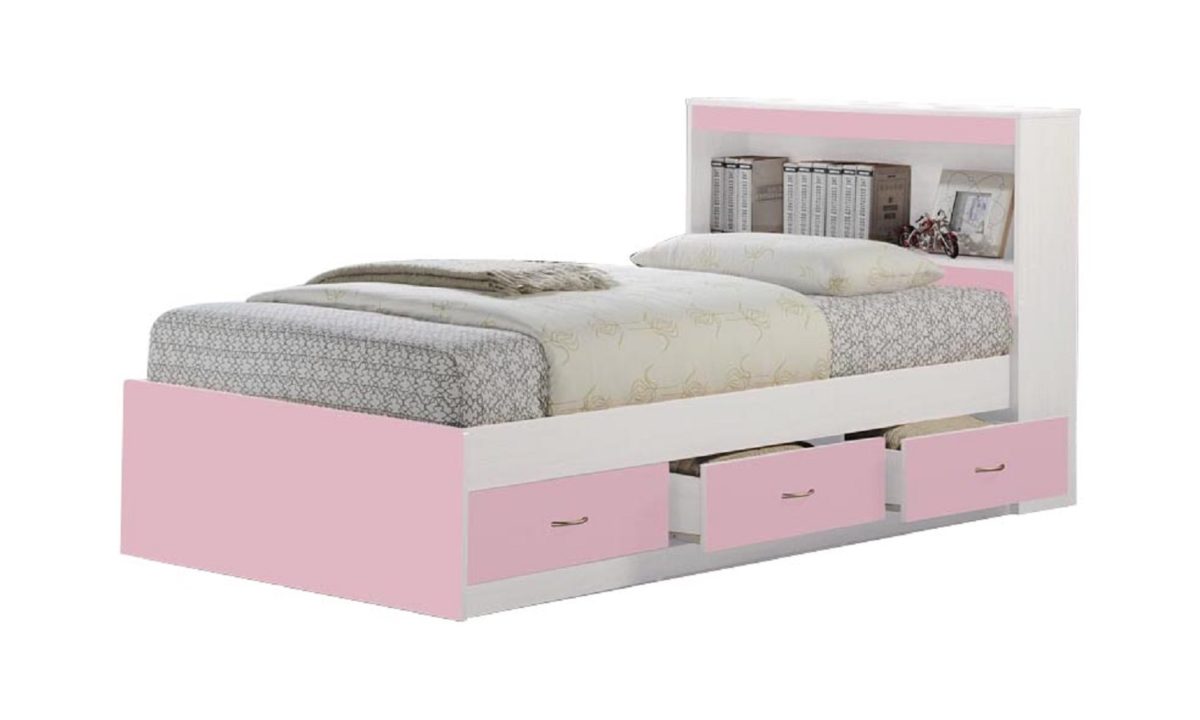 Hibt60 Pink Twin-size Captain Bed With 3-drawers & Headboard - Pink
