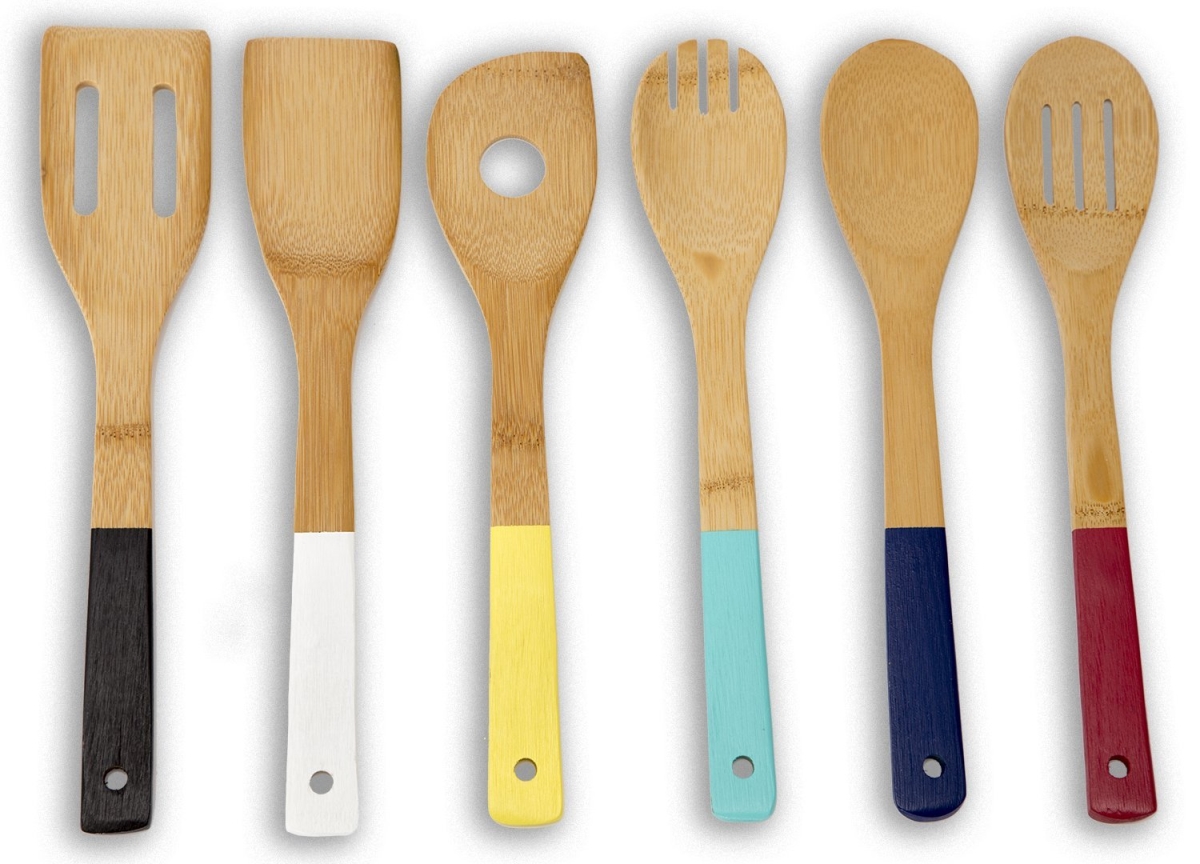 Bt44468 Cooking Utensils Set With Color Handles, Bamboo - 6 Pieces