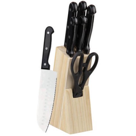 Knife Set With Block, Black - 7 Pieces