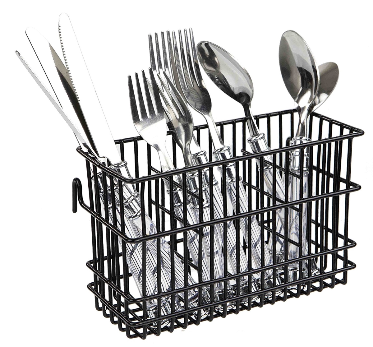 Wire Hanging Cutlery Drying Rack Holder - Black