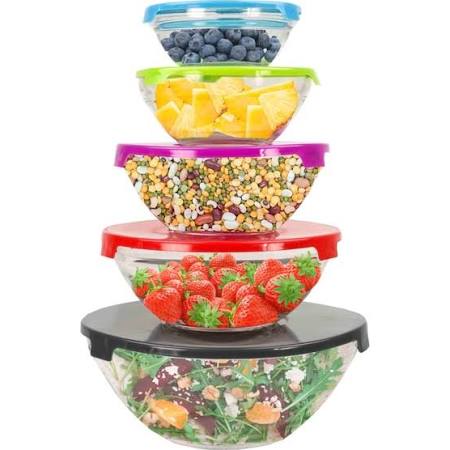 Sc44620 Glass Mixing Bowl Set With Colorful Lids - 5 Piece