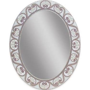 1128 23 X 29 In. Earthtone Mosiac Frameless Oval Wall Mirror - Silver