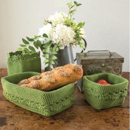 Mc-1050sg Mode Crochet Basket With Trim, Sage - Set Of 3