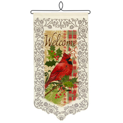 Wh11e-1014 Cardinal With Holly Wall Hanging