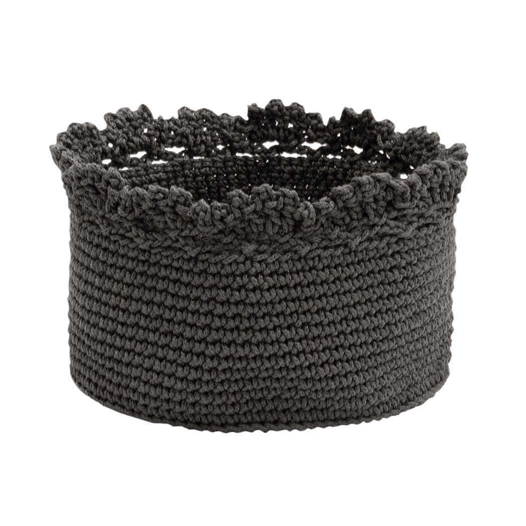 Mc-1060ch Mode Crochet 6 X 4 In. Basket With Crochet Trim - Charcoal