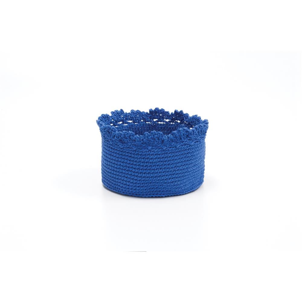 Mc-1060cb Mode Crochet 6 X 4 In. Basket With Crochet Trim - Cobalt Blue