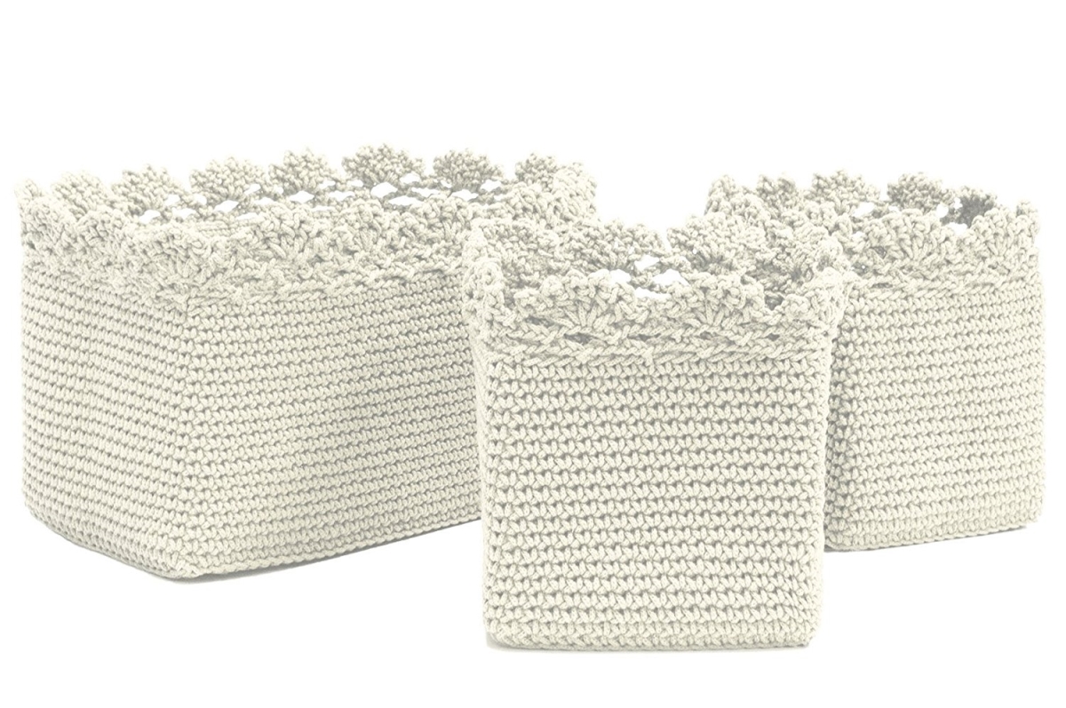 Mc-1050cr Mode Crochet Basket With Trim, Cream - Set Of 3