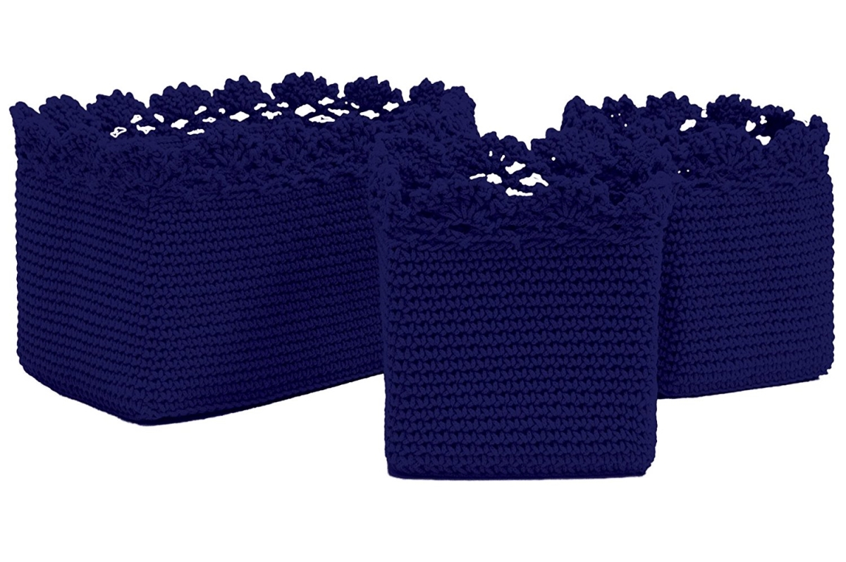 Mc-1050nv Mode Crochet Basket With Trim - Set Of 3