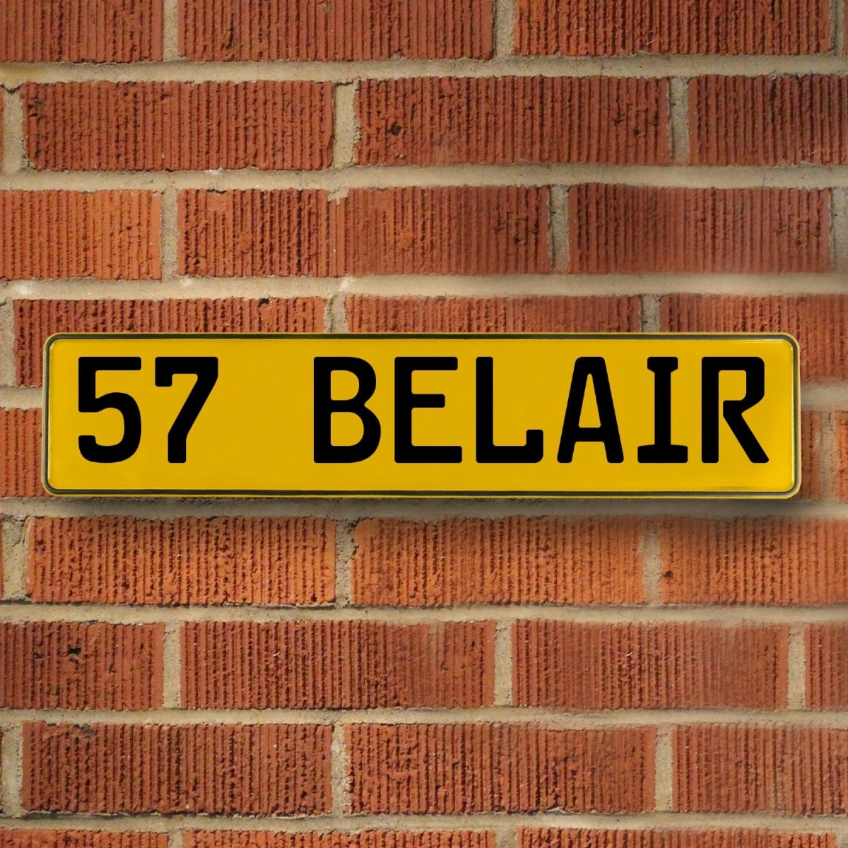 57 Belair - Yellow Aluminum Street Sign Mancave Euro Plate Name Door Sign Wall