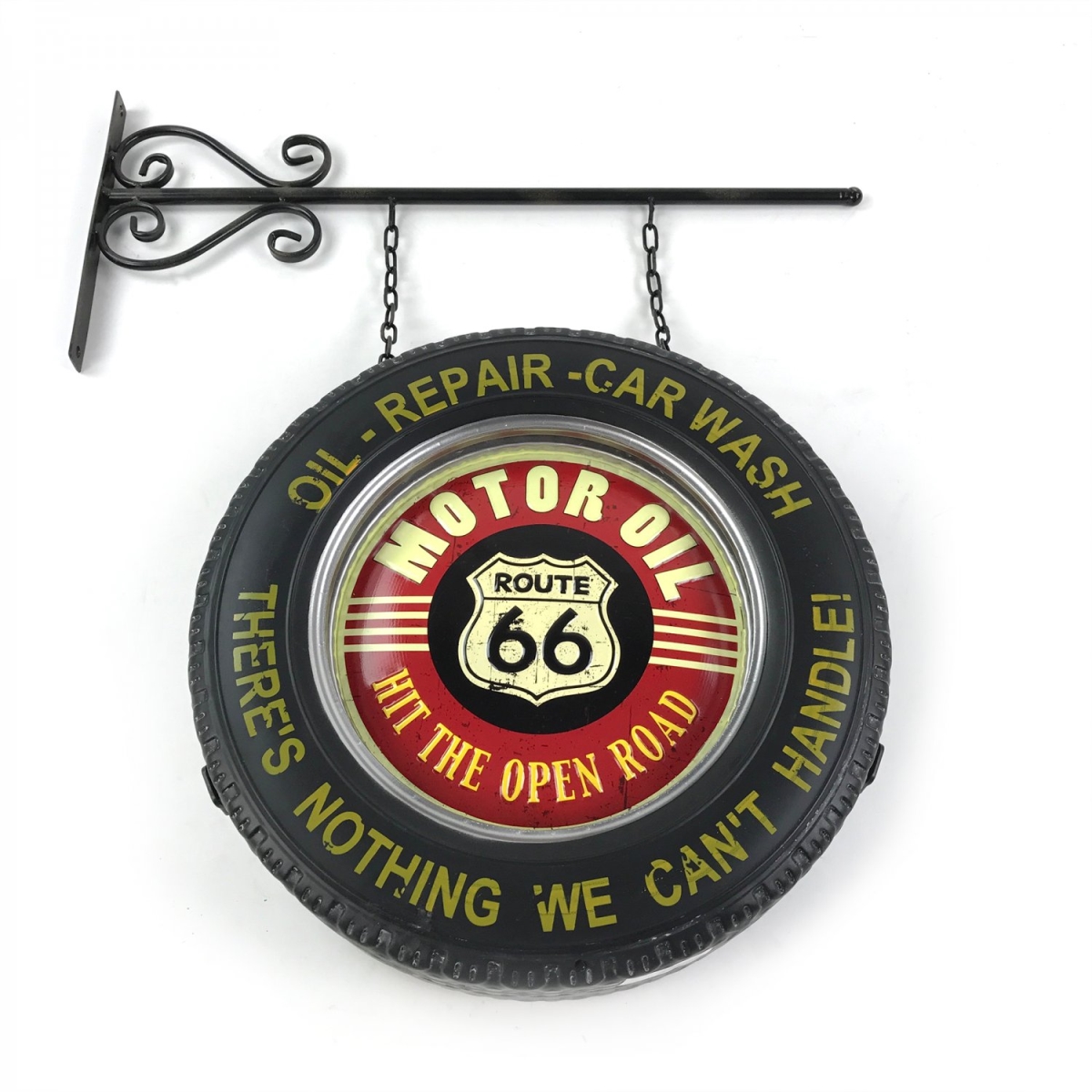323924 Route 66 Double Sided Light Up Hanging Tire Metal Sign