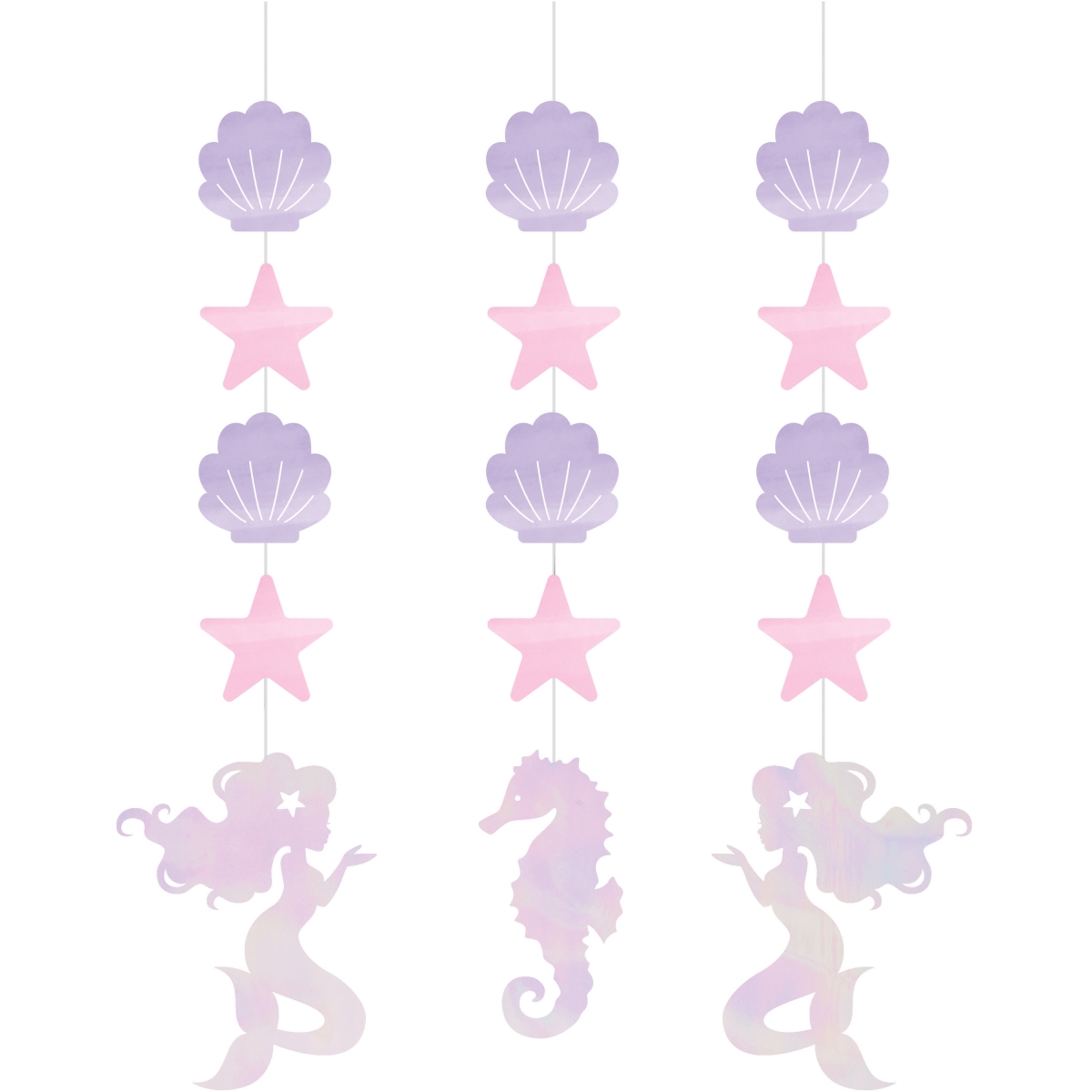 336712 Iridescent Mermaid Party Hanging Decorations, 3 Count