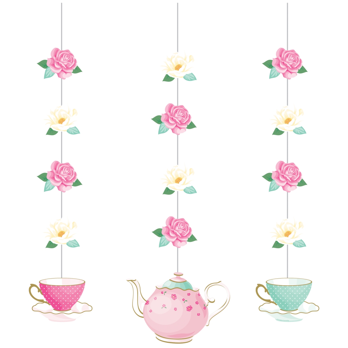 340100 Floral Tea Party Hanging Decorations, 3 Count