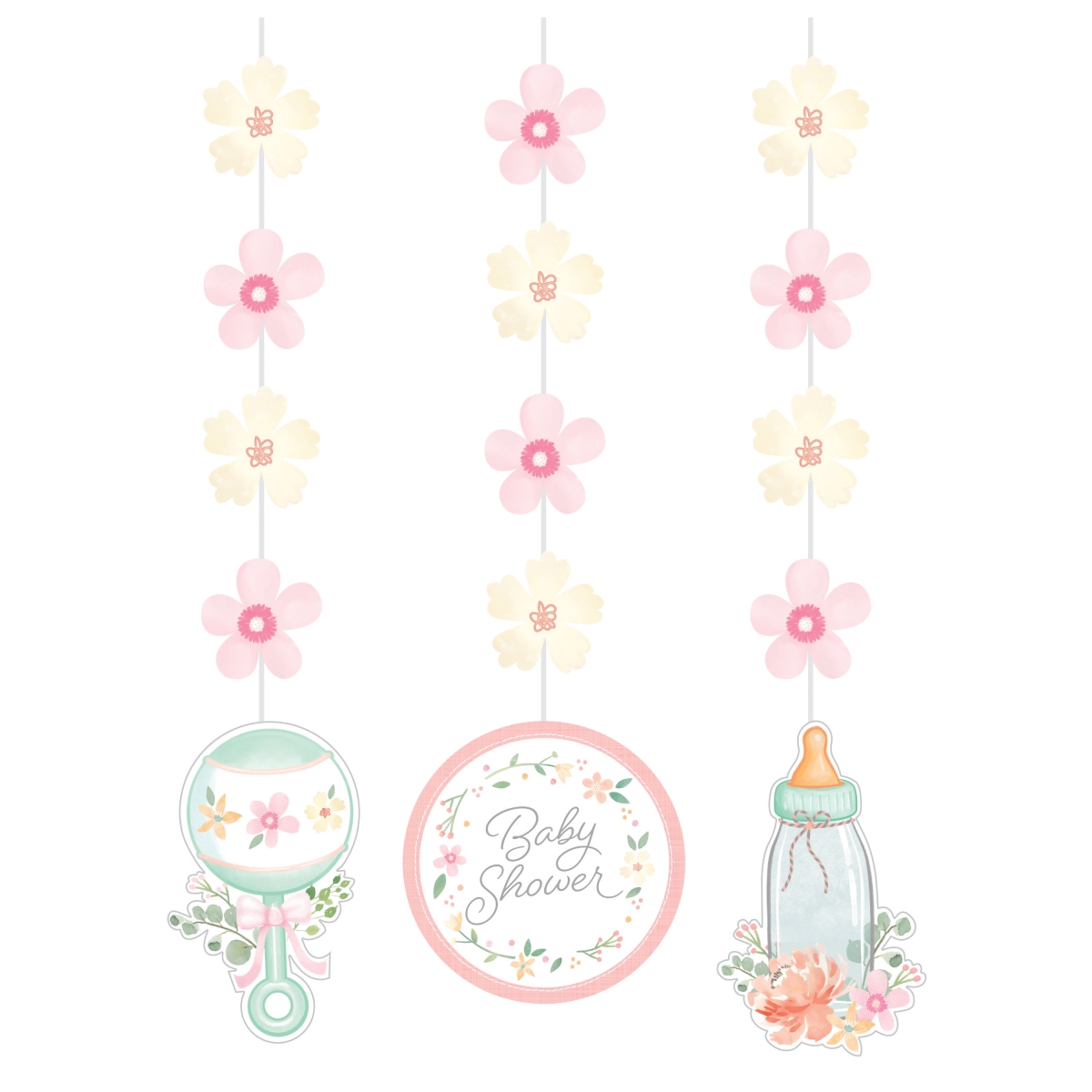 340104 Country Floral Baby Shower Hanging Decorations, 3 Count
