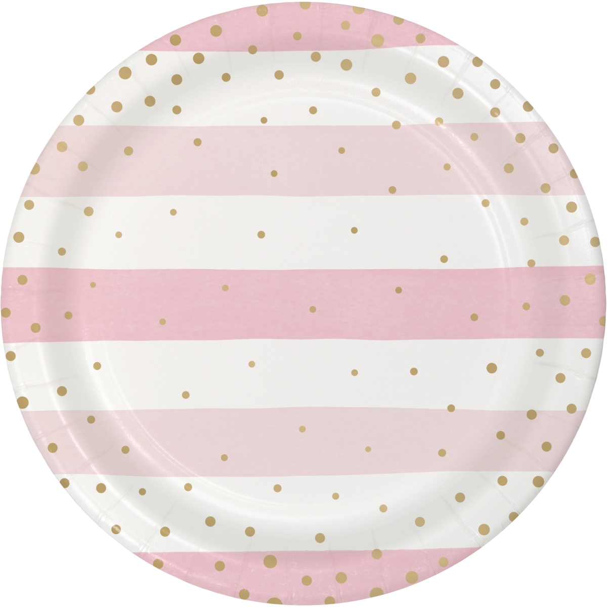 346282 9 in. Foil Celebration Dinner Plates, Pink & Gold - 96 Count