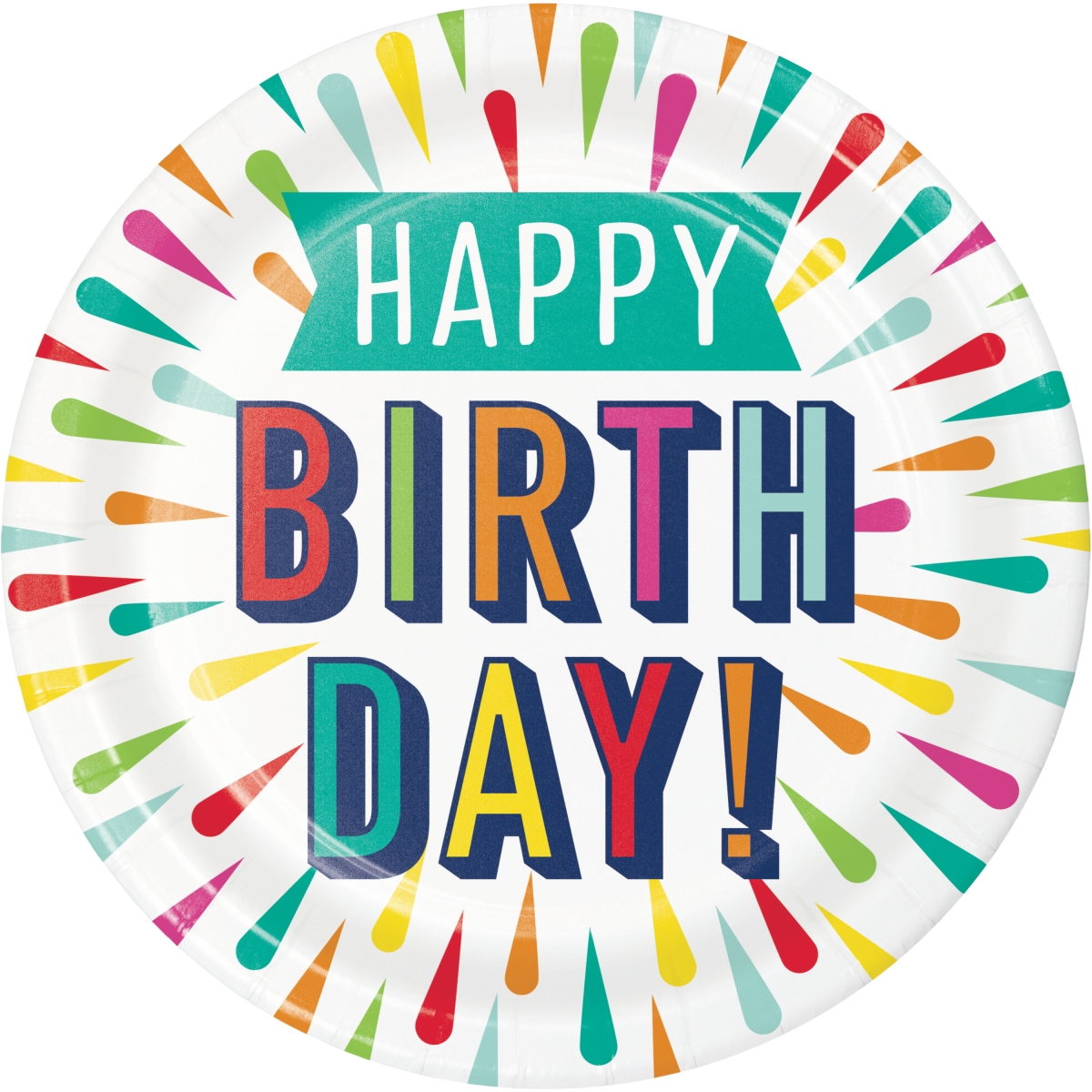 346325 7 in. Birthday Burst Dessert Plates - 96 Count