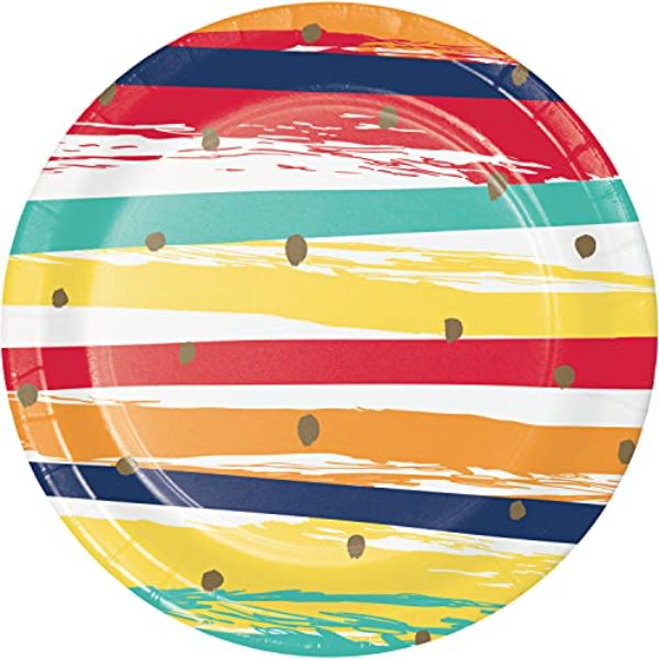 7 in. Birthday Stripes Luncheon Paper Plate, Multi Color