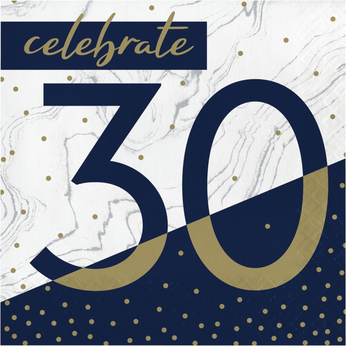 357606 6.5 in. Navy & Gold Milestone 30th Birthday Luncheon Paper Napkin