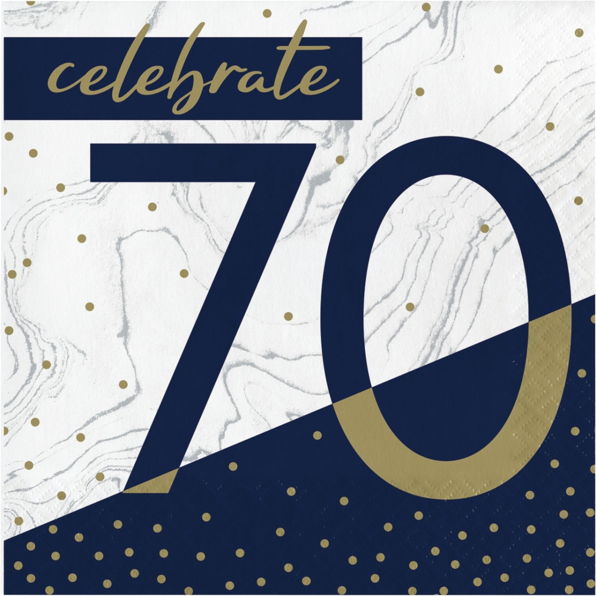 357611 6.5 in. Navy & Gold Milestone 70th Birthday Luncheon Paper Napkin