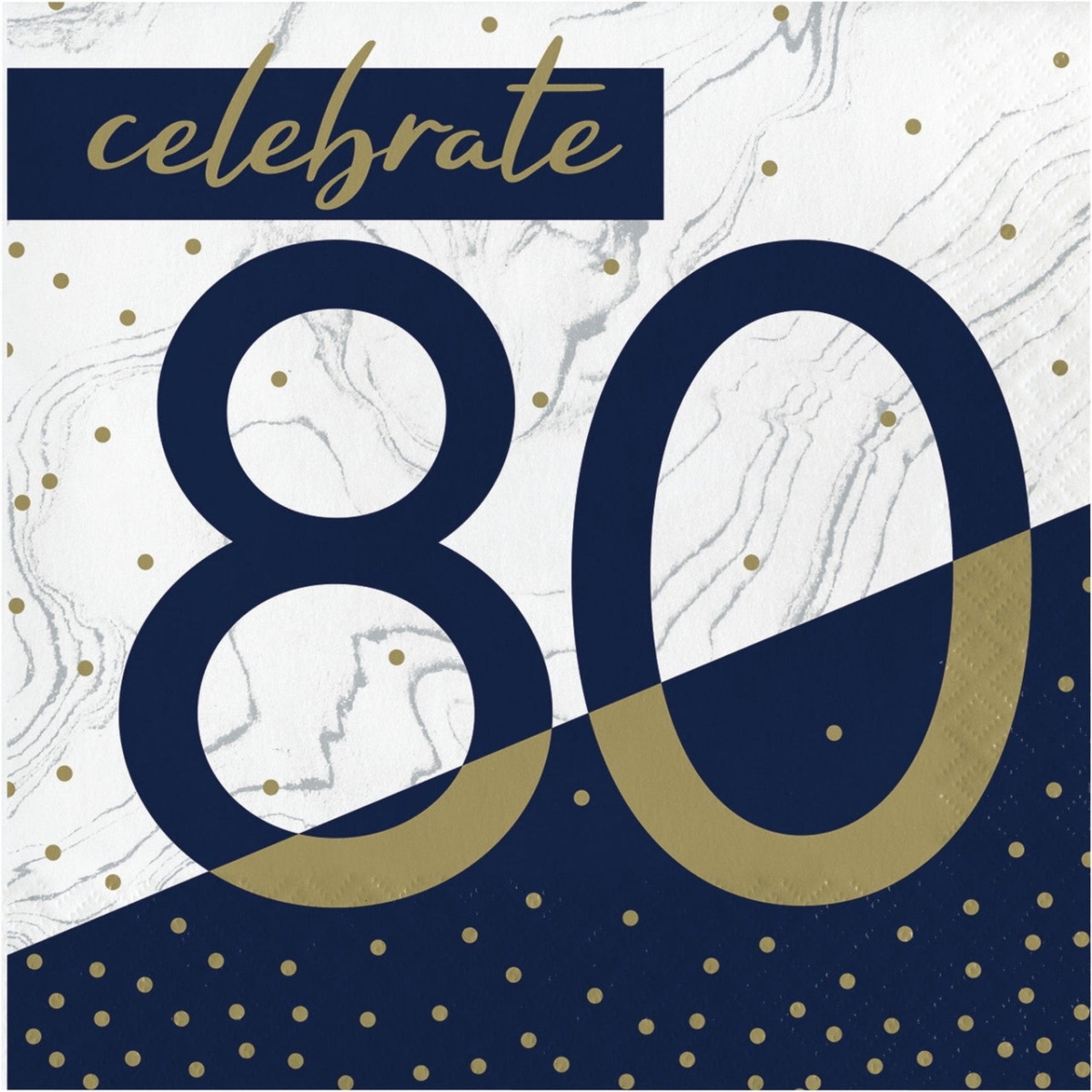 357613 6.5 in. Navy & Gold Milestone 80th Birthday Luncheon Paper Napkin