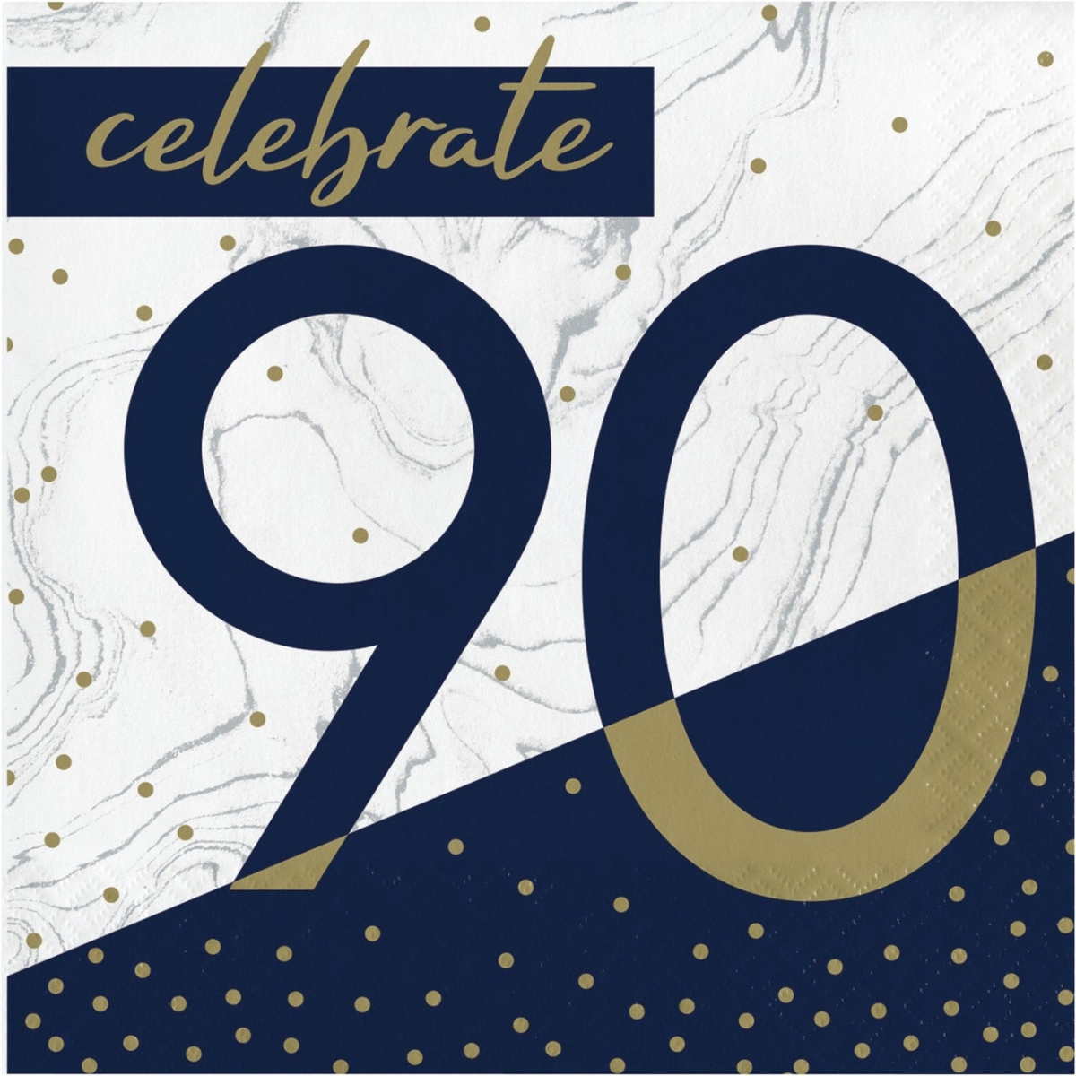 357615 6.5 in. Navy & Gold Milestone 90th Birthday Luncheon Paper Napkin