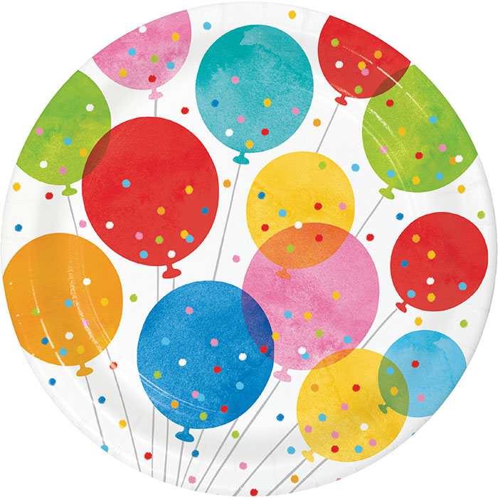 359284 9 in. Birthday Confetti Balloons Dinner Plate, Multi Color