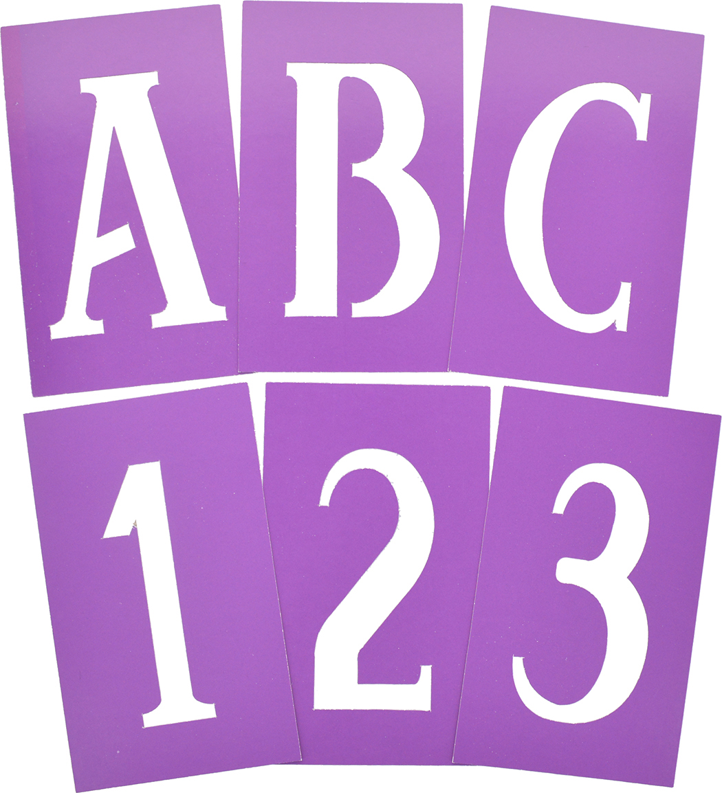 840246 4 In. Serif Stencils Letters & Numbers - 5 Piece