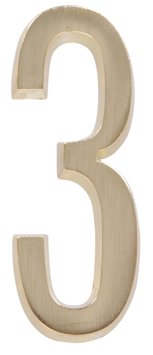 843353 4 In. Brushed Brass Distinctions Zinc Die-cast Flush Mount House Number - 3 - 3 Piece