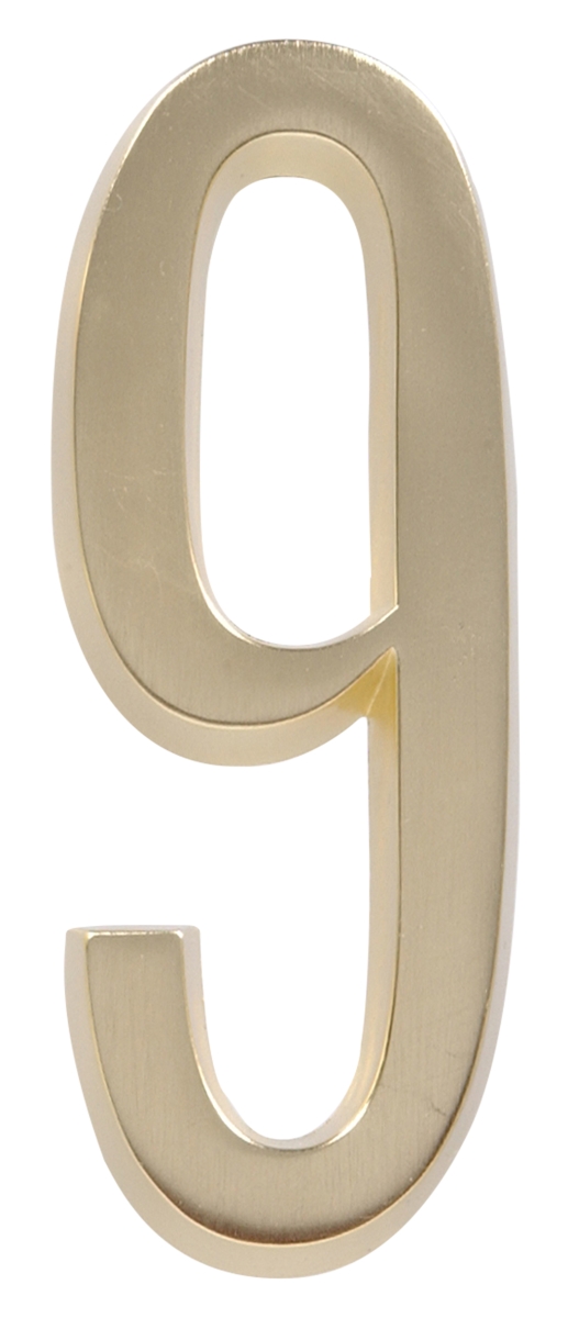 843359 4 In. Brushed Brass Distinctions Zinc Die-cast Flush Mount House Number - 9 - 3 Piece