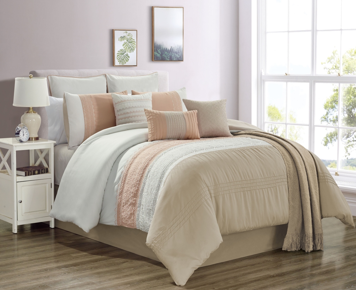 81043 Hanna Comforter Set, Coral - Queen Size - 10 Piece