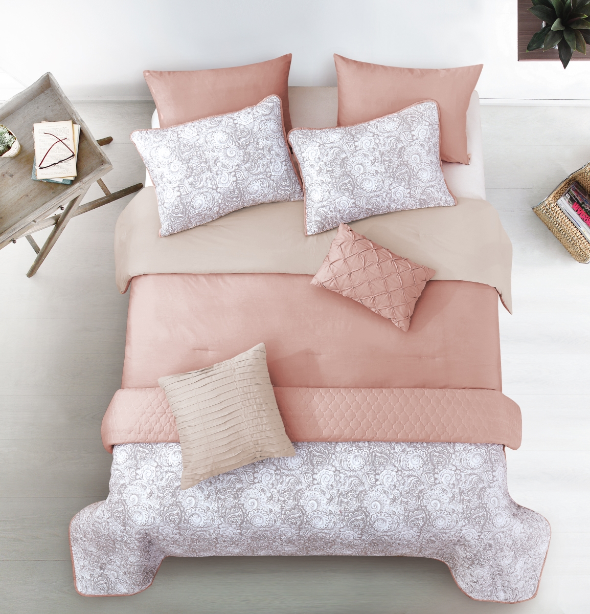 80343 Katie Blush Full & Queen Size Layered Comforter & Coverlet Set - 8 Piece