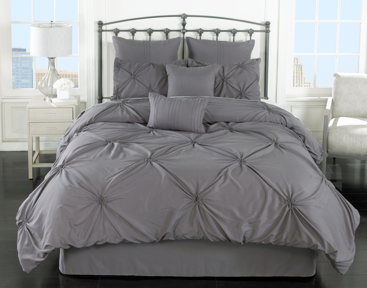 81053 Lorraine Queen Size Comforter Set, Gray - 8 Piece
