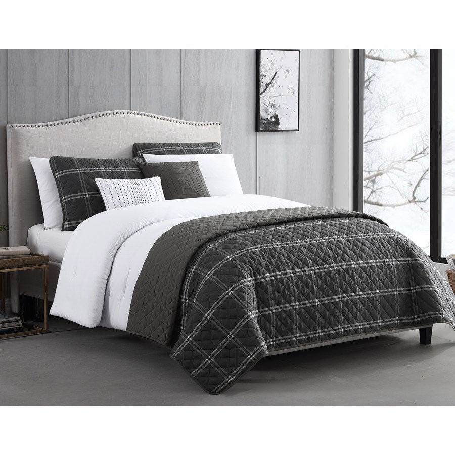 81881 Durham King Size Bed Comforter Set, Black - 8 Piece