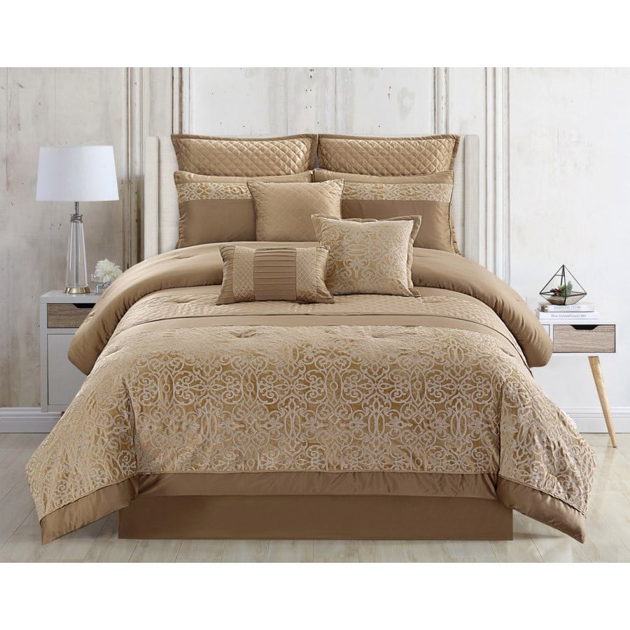 81886 Moraga King Size Bed Comforter Set, Gold - 10 Piece