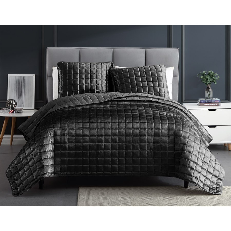 81894 Lyndon King Size Bed Comforter Set, Graphite - 3 Piece