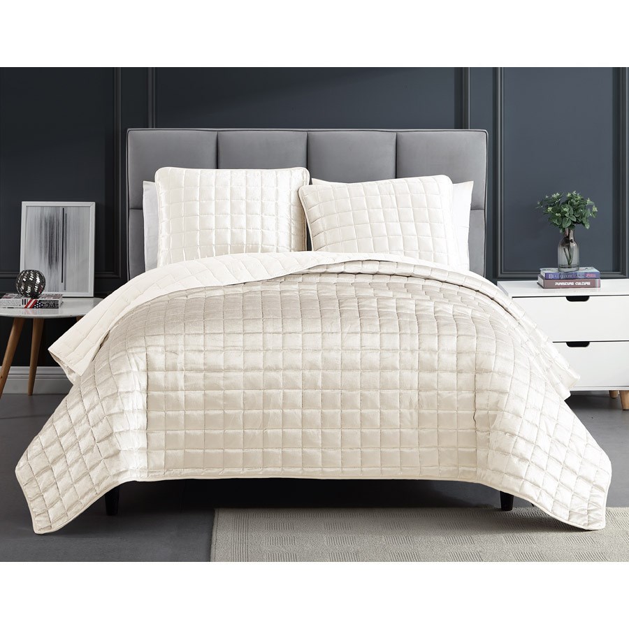 81899 Lyndon Queen Size Bed Comforter Set, Dove White - 3 Piece