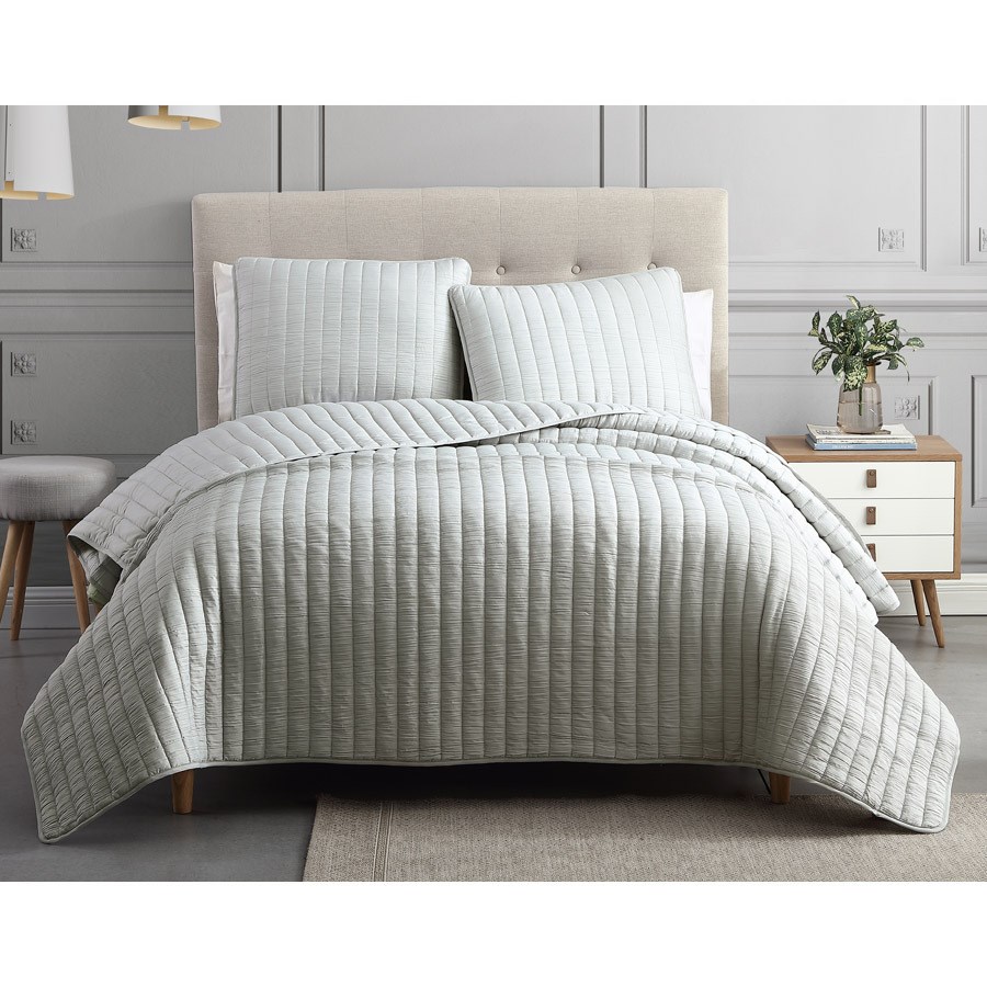 81907 Moonstone Queen Size Bed Comforter Set, Light Gray - 3 Piece