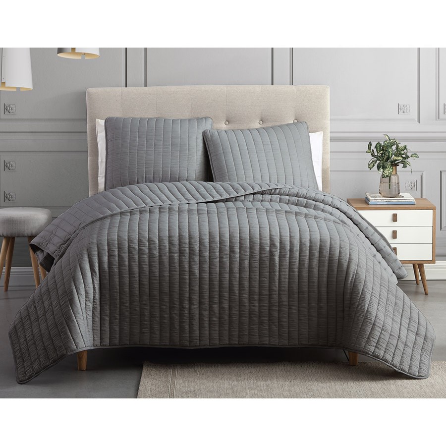 81909 Moonstone Queen Size Bed Comforter Set, Dark Gray - 3 Piece