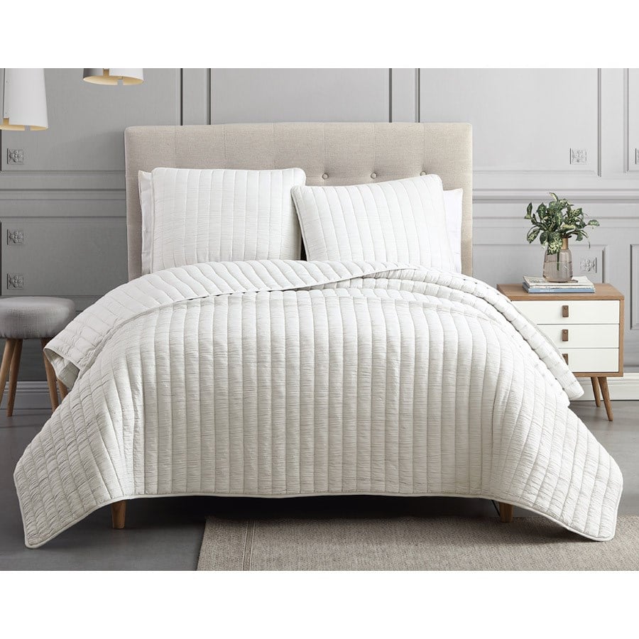 81915 Moonstone Queen Size Bed Comforter Set, Ivory - 3 Piece