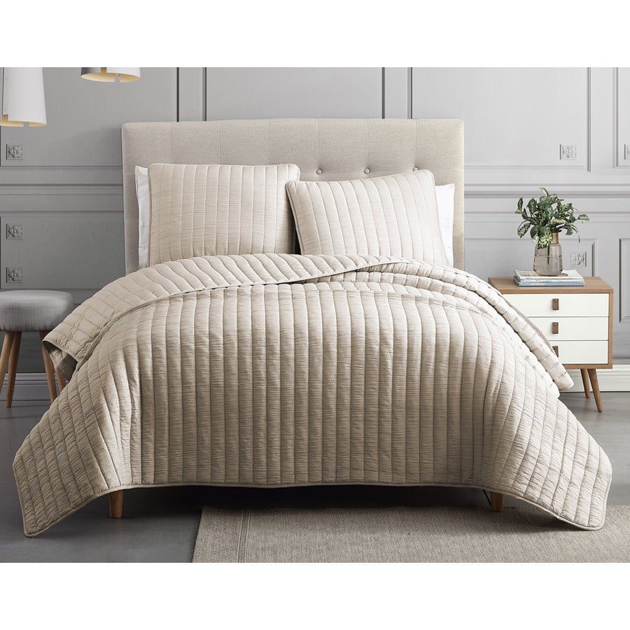 81917 Moonstone Queen Size Bed Comforter Set, Tan - 3 Piece