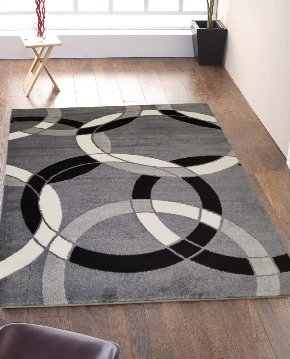 Hd-jc1798-gry-blc 5 X 7 Ft. Discount World Modern Jersey Collection Geometric Stylish Stain Resistant Floor Rug - Gray & Black