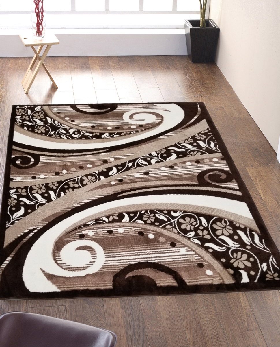 Hd-jc1843-bdv-blv 5 X 7 Ft. Discount World Modern Jersey Collection Geometric Stylish Stain Resistant Floor Rug - Brown