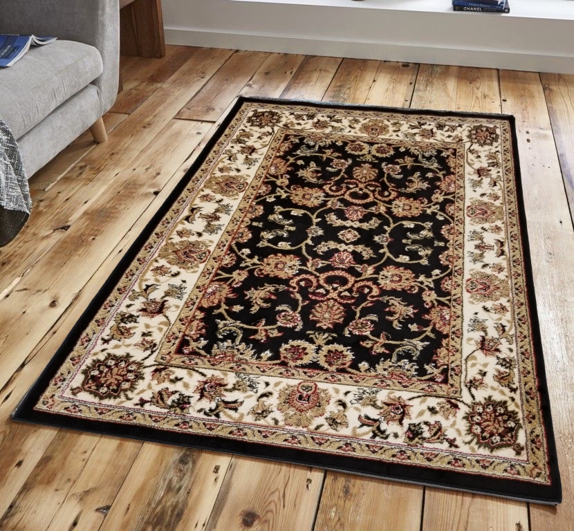 Hd-jc1625-blc-crm 5 X 7 Ft. Discount World Traditional Jersey Collection Stylish Stain Resistant Floral Floor Rug - Black & Cream